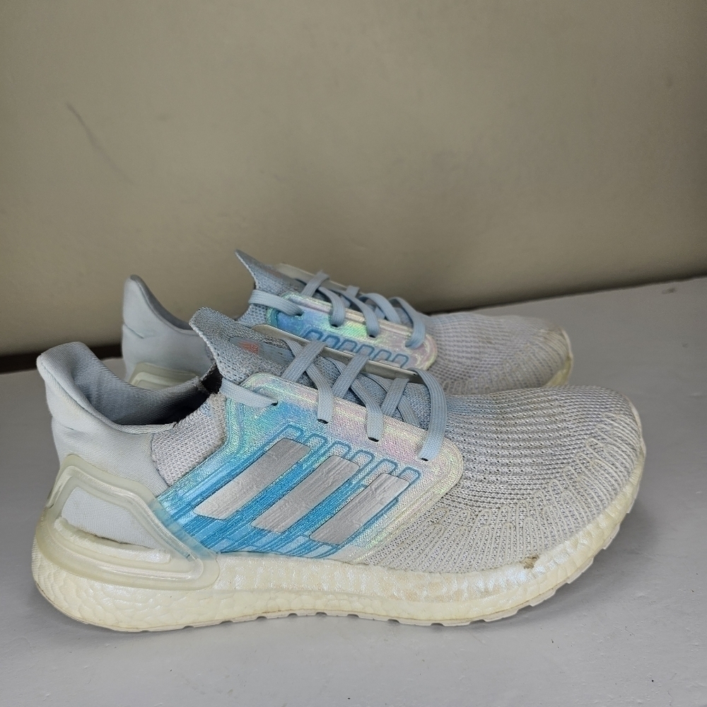 Adidas Ultra Boost 20 Womens FV8336 White Silver Metallic Sky Shoes Size 8 - Picture 3 of 7